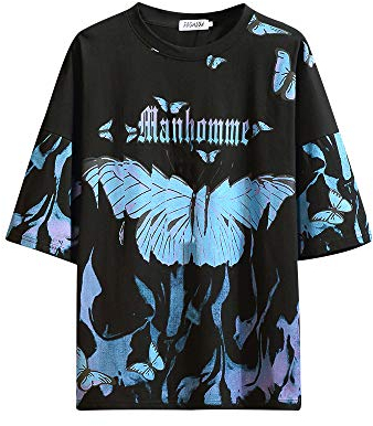 Bedruckte Herren T-Shirts Schmetterling Magie Feuer, Black, Large