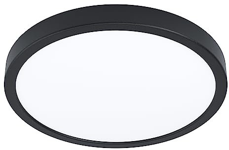 Eglo LED Flush Ceiling Light Fueva 5, Ø 11 in, Round Bathroom Lighting Made of Black Metal and White Plastic, Warm White lamp, IP44