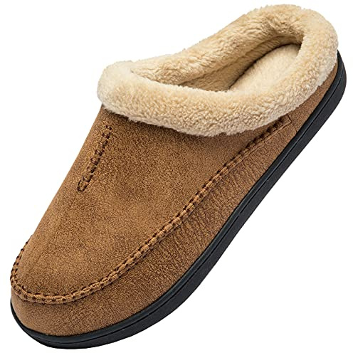 Miqieer Hausschuhe Herren Memory Foam Pantoffeln Warme Winter Plüsch Hüttenschuhe, Braun,45/46 EU
