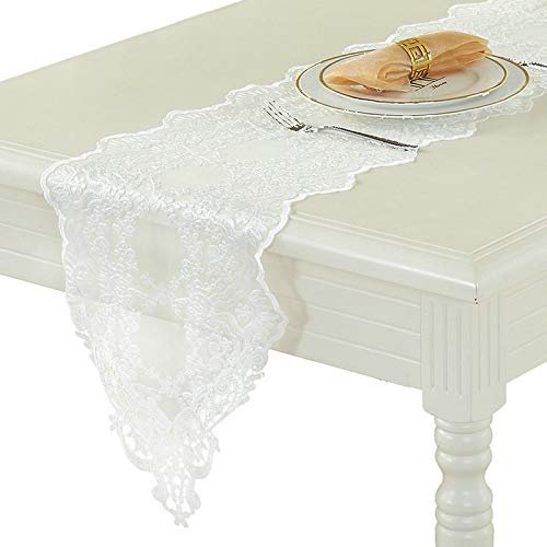 Lace Table Runner Embroidery Table Runners Modern Home Decor TV Cabinet Cover (White, 30CMX150CM)