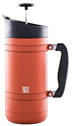 BruTrek BaseCamp Presse à café – Double paroi isotherme en acier inoxydable – Technologie Bru-Stop, pas de marc dans le café, pas de couvercle anti-déversement (pierre rouge, 120 ml)