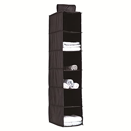 YINGGG Hängender Schrank Organizer Faltbares Hängendes Regal Hängeaufbewahrung Kleiderschrank mit 6 Fächern für Textilien hängender Stoffschrank für Pullover Kleidung, Schwarz, 20 cm