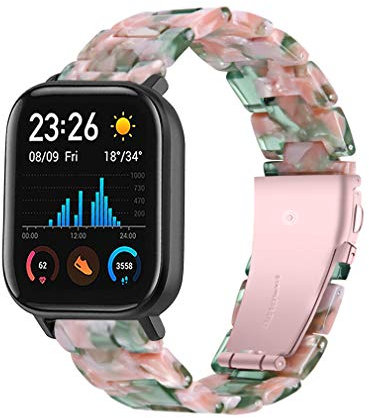 Chofit Bracelets compatibles avec Amazfit GTS 4 Mini/GTS 2 Mini, bracelet de rechange en résine de 20 mm pour Bip 3 Pro/Bip 3/GTS 3/GTS 2 Mini/GTS 2e/GTS 2 (rose/vert)