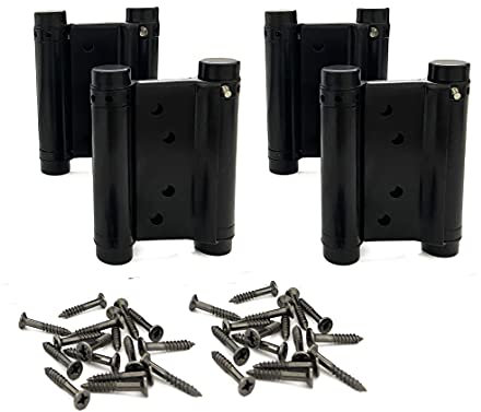 Lot de 2 paires (4 pièces) de charnières à ressort double action en acier inoxydable pour porte de café, berline, fermeture automatique avec vis Noir