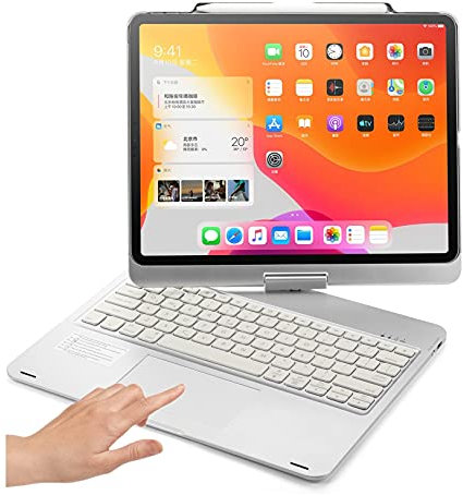 360° Rotatable Touch Keyboard for iPad Air 13 inch (M3,M2)/ iPad Pro 12.9 inch 2022 6th Generation, Pro 12.9 5th 4th 3rd Generation Backlight Trackpad Foldable Integrated Keyboard Case Cover (Silver)