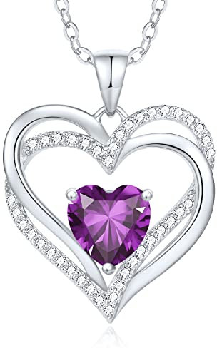 CDE Kette Damen Herzkette 925 Sterling Silber Geburtsstein Halsketten Schmuck Herz Anhänger Weihnachten Valentinstag Muttertags Geschenk Hochzeit Jubiläum Geburtstag Frau Freundin Mama