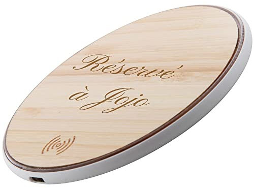 Chargeur en Bois à Induction personnalisé avec Une Gravure Texte – Chargeur Induction Rond Personnalisable en Bois de Bambou