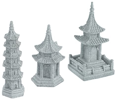 Angoily 3 farolillos de Piedra japoneses, Figuras Decorativas asiáticas, Estatua de Pagoda, Mini Oki Gata, Farol Zen para jardín, Figuras de Piedra, Escultura en Miniatura, Adorno para Estanque,