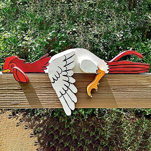 Dantazz Schlafendes Hahne Statue Zaundekoration, Niedliches 3D Huhn Deko auf Zaunwand, Lustige Schlafendes Huhn Ornament Kunsthandwerk Dekoration, für Garten Bauernhof Terrasse Veranda (Rot, 28x13cm)