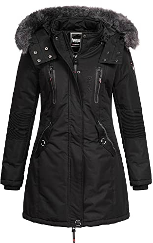 Geographical Norway Damen Winterjacke mit UD Beanie Cora Black M
