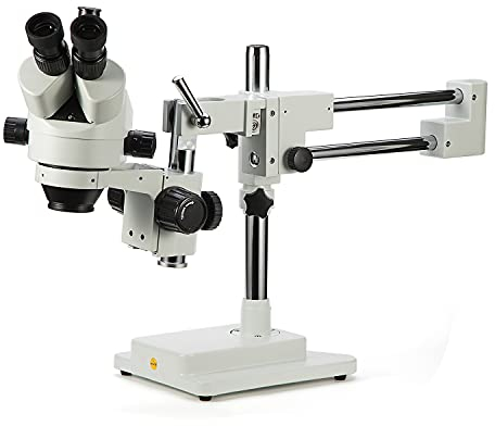 SWIFT S7-TD-144 Trinokulares Stereozoom Mikroskop,7X-45X Vergrößerung mit doppelarmigen Boom Auslegerstativ, 144 LED-Ringlicht
