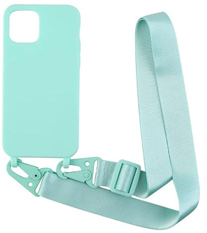 puyu zhe Case Compatible with iPhone 14 Pro,Crossbody Silicone Soft Matte Cover TPU Shell Adjustable Neck Cord Strap Stylish Shockproof,Lanyard Cases-Mint Green
