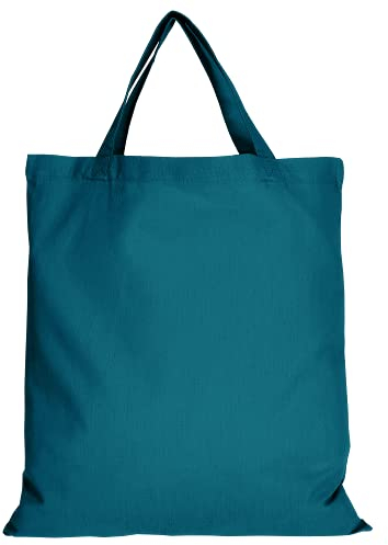 TEXXILLA 5er | 15er | 50er Pack Baumwolltasche - 28 Farben | mit Zwei kurzen Henkeln | 38x42cm | Jutebeutel | Einkaufstasche | unbedruckt, Farbe:Petrol, Menge:5 Stück