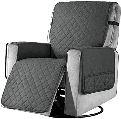 YancLife Sesselschoner mit Taschen, Sesselschoner für Fernsehsessel 1 Sitzer Taschen Sesselüberwurf Waschbar Sesselschutz Haustieren für Zuhause mit Kindern und Haustieren Hund - Large/Grau