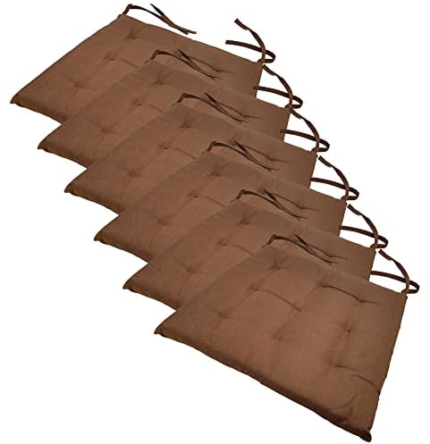 NYVI Stuhlkissen 40x40 cm ComfySeat Braun 6er Set - Sitzkissen mit Bändern/Schleife, 9-fache Steppung - Indoor & Outdoor - Gartenstuhlkissen aus Baumwoll-Mischgewebe - ÖkoTex 100