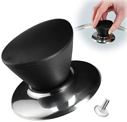KADAX Maniglia Universale per Coperchio Pentola, Pomello Ignifugo in Plastica e Acciaio Inox, per Coperchio in Vetro (1 Pezzo, Nero Opaco)