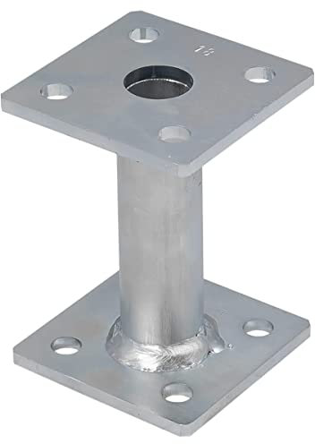 Heavy Duty Postfoot Silver Galvanised Post Base Support for Pergola Terrace Gazebo Connecting Wooden Posts with Concrete (80mm x 80mm x 150mm)