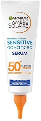 Garnier Sensitive Advanced Körperschutzserum für empfindliche Haut, LSF 50+, wasserfest, mit 2 x Ceramiden, Ambre Solaire, 125 ml