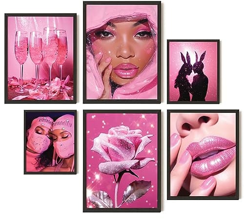 EXCOOL CLUB Ästhetische Raumdekoration, 30,5 x 40,6 cm, Baddie Raumdekoration, Y2k Collage, Hot Pink Wandkunstdrucke, rosa Bilder, Wanddekoration, trendiges rosa Poster, neonrosa Dekor für Teenager,