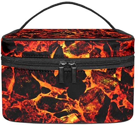 Reise-Make-up-Kosmetiktasche, Aufbewahrungstasche, Lava-Magma-Rot, Kosmetiktasche, tragbar für Mädchen und Frauen, Mehrfarbig, 22.5x15x13.8cm/8.9x5.9x5.4in