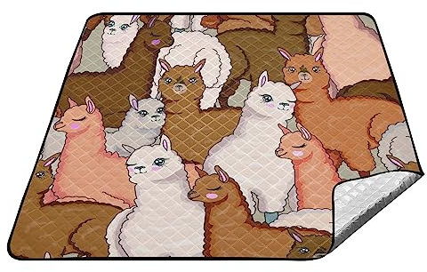 YOUJUNER Picknickdecke 200x200cm, süßer Alpaka-Lama-Lama-Druck groß wasserdicht Campingdecke faltbar Strandmatte Picknick-Matte für Park, Garten, Strand Outdoor