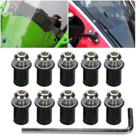CGEAMDY - Lote de 10 tornillos para parabrisas de motocicleta, universal de 5 mm, kit de pernos, accesorios para coches, kit multifuncional de pernos de carenado para motocicletas, color plateado
