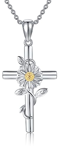 JERWLI Gänseblümchen Daisy Halskette 925 Sterling Silber Daisy Kreuz Anhänger Halskette April Geburt Blume Schmuck für Frauen Mädchen