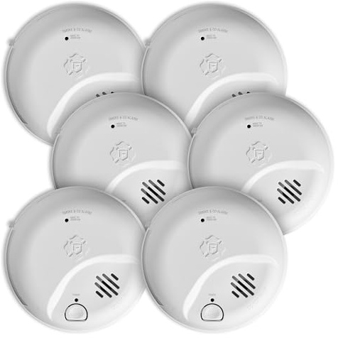 First Alert SMICO100-AC Interconnect Hardwire Combination Smoke & Carbon Monoxide Alarm with Battery Backup, 6-Pack