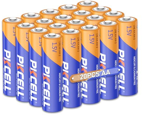 PKCELL Batterien AA 1,5V LR6 Alkaline Batterien,10 Jahre lagerfähig, ideal für alltägliche Geräte wie Tastaturen, Uhren und Fernbedienungen,20 Stück