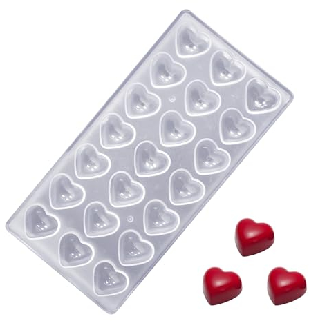 YXHZVON 1 Pcs Chocolate Candy Mold, 21 Grid Polycarbonate Chocolate Mold, Candy Making Mold, 3D Transparent Chocolate Mold for Ice Cubes Chocolate Sweets (Heart Shape)