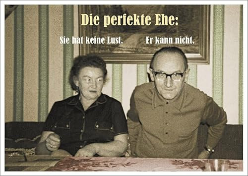 Gutsch Verlag Lustige Postkarte mit Retro-Paar und Spruch 'Die perfekte Ehe: Sie hat keine Lust. Er kann nicht.' - Witzige Karte, Humorvolle Geschenkidee.