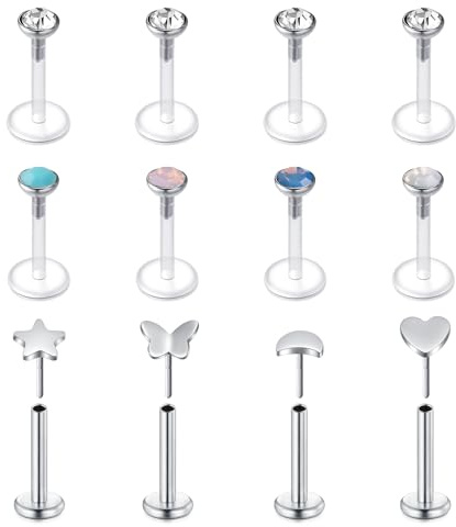 LAURITAMI Piercing Labret Levre Bioflex a Visser Flex Barre 6mm 8mm 1.2mm Piercing Oreille Bouche Cristal