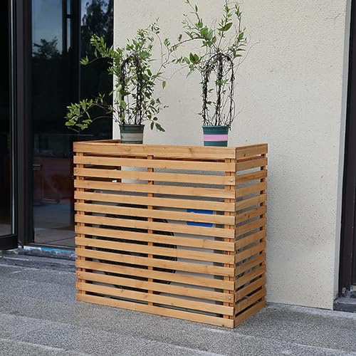 GMBAYUE Massivholz Klimaanlage Abdeckung Outdoor, Klimagerät Schutzgitter, Dekorativer Sichtschutz, Verdicktes Holzbrett, Wasserdicht/Balkon Pflanzen Blumenständer (Color : Yellow, Size : 2-3P)