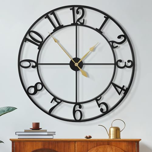 Maxstar Wanduhr Groß Ohne TickgeräUsche Lautlos 80cm,Arabische Ziffer Quarz Batterie Betriebene Wanduhr,Einfach zu Lesen für Zuhause KüChe Schlafzimmer,Vintag Stil Wohnzimmer Dekoration
