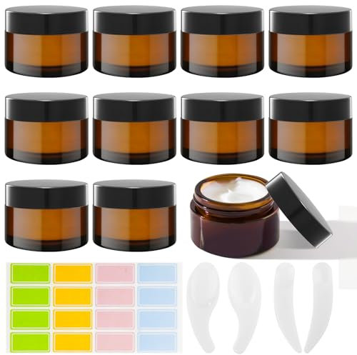 HavaCue 10 Stück 20ML Amber Glas Leerdose,Braunglas Cremedosen zum Befüllen,Braunen Glasbehälter,Tiegel Creme Behälter,Leer Nachfüllbare Salbentiegel für Kosmetik Lotion,Cremes,Kerzen (20ML)