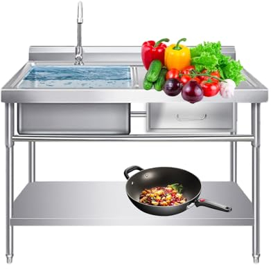 Spülbecken Edelstahl 1 Becken,Küchenspüle Mit Schubladen,Vorbereitungs- Und Versorgungswaschbecken Für Wäsche,mit Wasserhahn Lagerregale Abflussbrett,für Innenräume Im Freien Waschküche Garage(Size:10