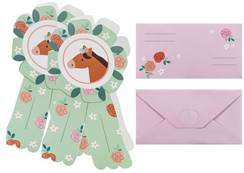 Libetui Set 6 Einladungskarten Pferde Geburtstag Mädchen Junge Kindergeburtstag Einladungen Pferdeveranstaltungen,Turniere, Reitstunden, mit Umschläge