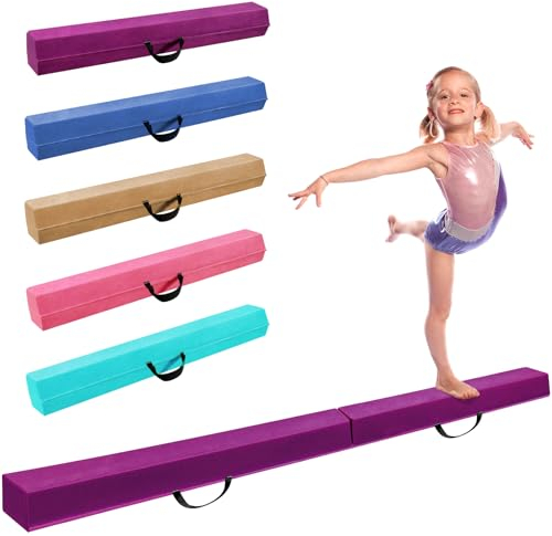 LeapBeast Schwebebalken für Zuhause, Training Klappbarer Schwebebalken mit Rutschfestem Boden und Tragetasche, Balance Fitness Ausrüstung für Kinder Training Turnen Übung (Violett, 270.0 Zentimeter)