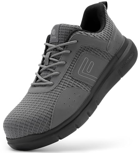 FitVille Breite Arbeitsschuhe Sicherheitsschuhe Herren rutschfest leicht Stahlkappenschuhe atmungsaktiv Schutzschuhe mit Stahlkappen sportlich Berufsschuhe Grau 44 EU Weit