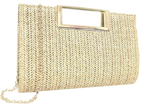 Bolso de mano de paja para mujer, bolso de mano tejido de paja, bolso cruzado con hebilla cuadrada, bolso de hombro para verano, bolso de playa, Amarillo