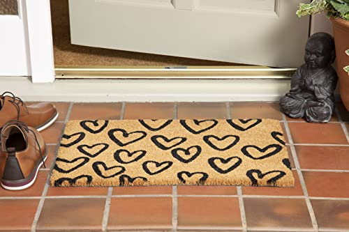 Rugs & More Premium Coir Doormats Outdoor - Robust Coconut Fibre Door Mat for Front or Back Entrance - Multiple Styles for Welcoming Home Decor (40 x 60 cm - Hand Drawn Hearts)