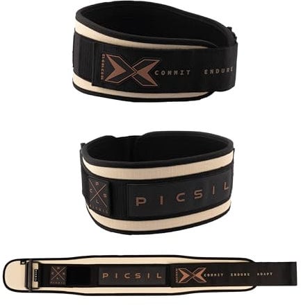 PICSIL - Cinturón Lumbar para Levantamiento Pesas | Personalizable con Parches | Soporte para Cross Training y Gimnasio | Faja de Fuerza para Hombre y Mujer | Color Sandstone Talla M