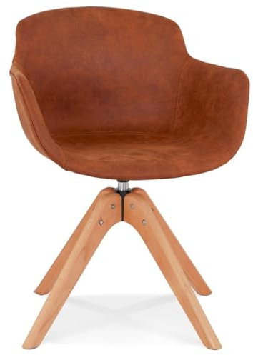 Esstischstuhl Braun Gepolstert | Drehsessel Mit Holzbeinen | Wohnzimmerstuhl Mikrofaser | Armlehnstuhl 360 Grad Drehbar | Bürodrehstuhl Komfortabel | Esszimmerstuhl | Polsterstuhl XORIAL