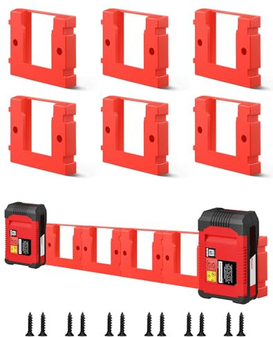6 Packs Battery Holder for Einhell 18 V Series Battery, with 26 Screws Wall Mount Batteries Storage for Wall, Work Trolley, Shelf, Toolbox (RED)