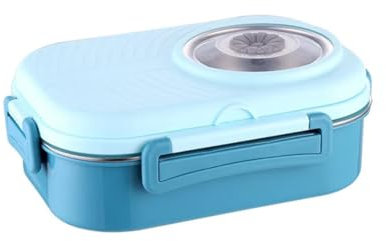 Geniusaur Stainless Steel Lunch Box for Adults and Kids I Leak Proof I 1000ml/35.19z Bento Box I 2 Compartments I School Work, Food Storage, Meal Prep, Microwave and Dishwasher Safe (Sky Blue)
