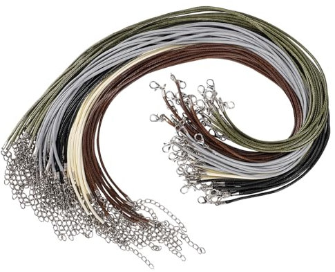 Cordoncini per Collana, 50 Pezzi 2mm Laccetto Collana Cerato con Chiusura, Tondo Laccio per Ciondoli per Collane Bracciali Perline Crezione Gioielli Artigianato Fai da Te
