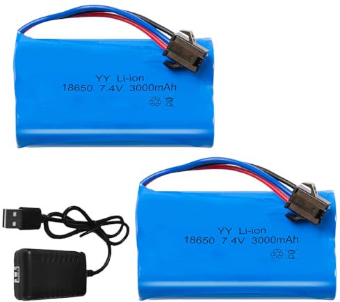 ADDLIVE 7.4 V Li-ion Battery, 2 Pcs Rechargeable Lithium Lonen Batterien, 7.4V 3000-mAh Lithium-Ionen Akku with Deans T Plug, 1 Chargers, Li-Ionen-Akku für RC Fahrzeuge,Panzer,Auto,Roboter,Stunt Car