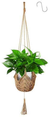 Apstaqeoo Hanging Planters Baskets, Jute Rope Macrame Plant Hanger Flower Pots Hanging Plants Holder with 1 Hanging Hook, Wall Hanging Holder Indoor Outdoor for Balcony Garden Home Decor(1Pc, 101cm)