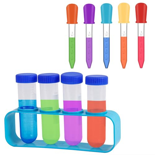 Cfcyhla Pipette Kinder 10 Stück Plastik Pipetten Kinder 5 ML,Silikon Plastik Pipette Baby 5ml,Pipette Set mit Tropfpipetten und Reagenzglasständer für Baby-Futterspender, Süßigkeitenformen