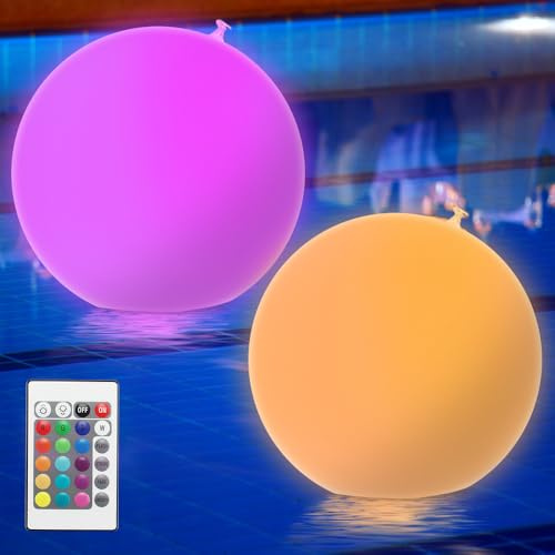 2 Pezzi 40cm Luci Galleggianti Piscina, Luce per Piscina Luce LED per Spa con 16 Luci Colorate e 4 Modalità di Luce Piscina Giardino LED Sfera Luminose Luce Galleggiante Piscina Luminoso per Festa
